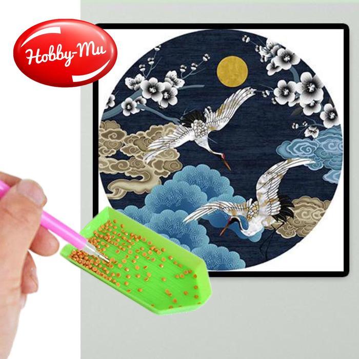 Lukisan Sulaman Berlian Jahitan Bersilang Desain Dua Burung Bangau