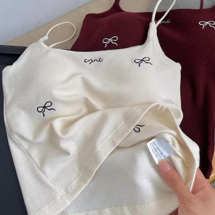 Xt Atasan Tanktop Wanita Tube Cropped Tali Spageti Motif Pita Lucu Imut Daily Outfit Day Ootd Bra122