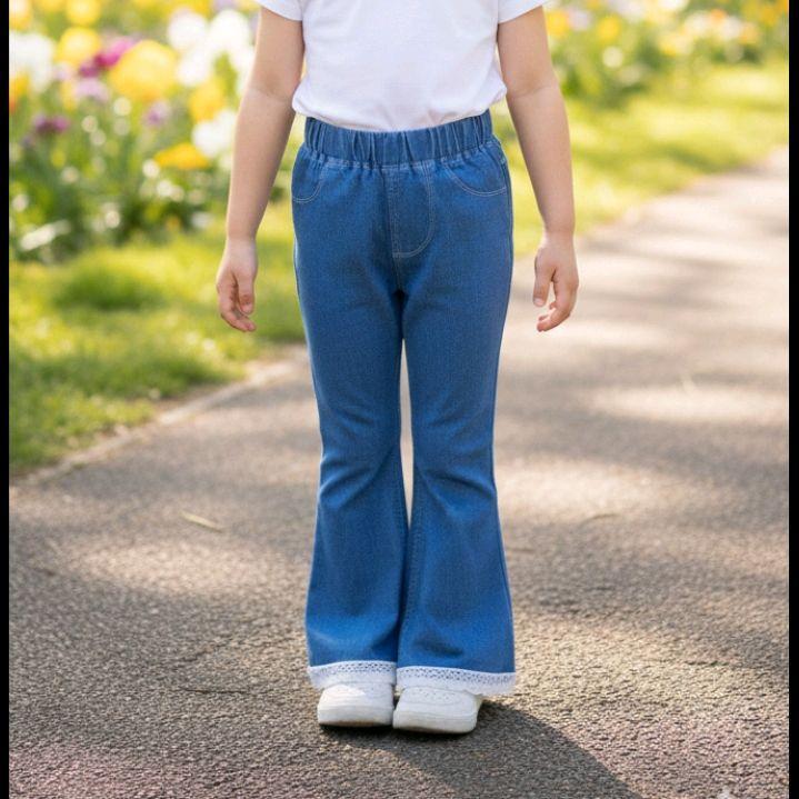 Jeans cutbray renda putih anak perempuan kekinian umur 1-5 tahun celana panjang import terbaru terla