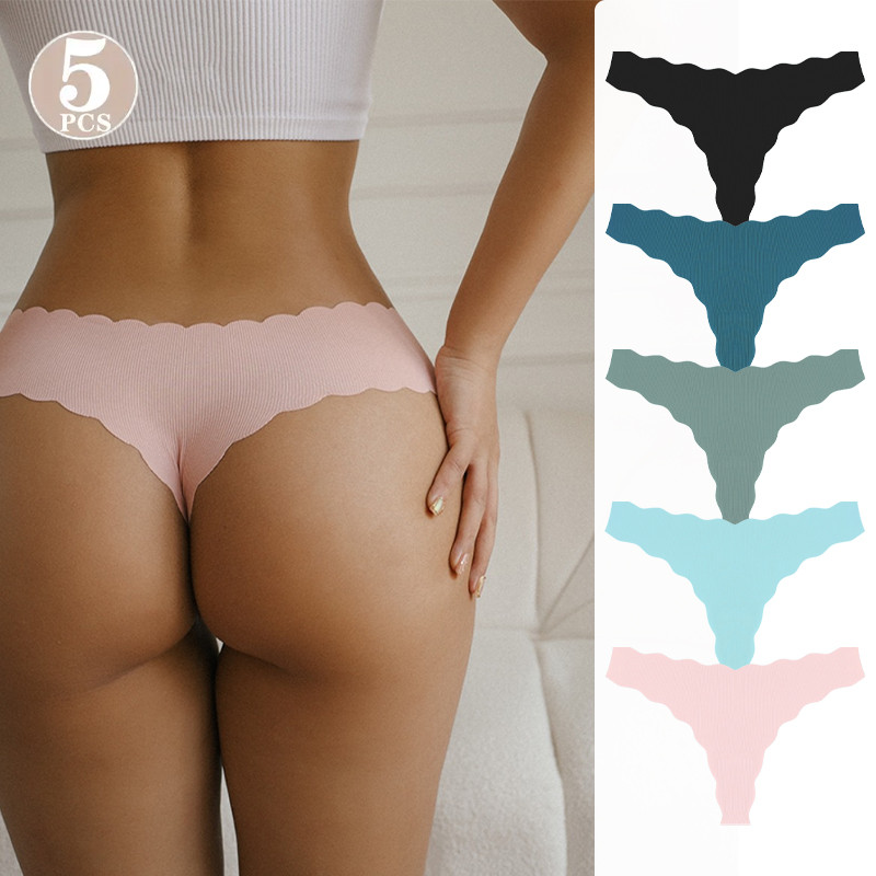 5Pcs Women'S Seamless Comfy Thong Panties For Women Sport Running Underwear Set Low-Rise Solid