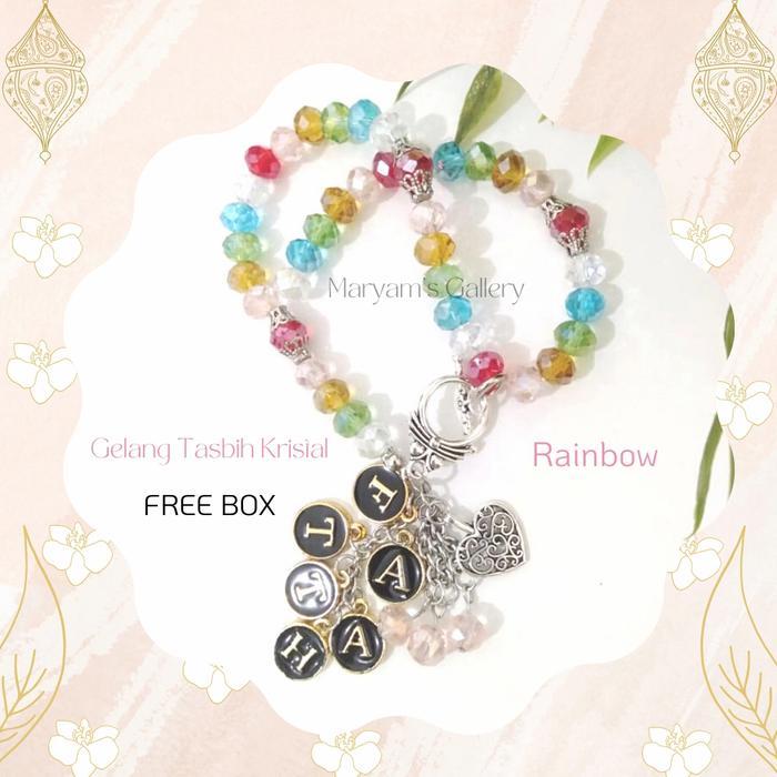 terlaris Gelang Tasbih Kristal 33 Butir Love Rainbow FREE BOX 100% ori