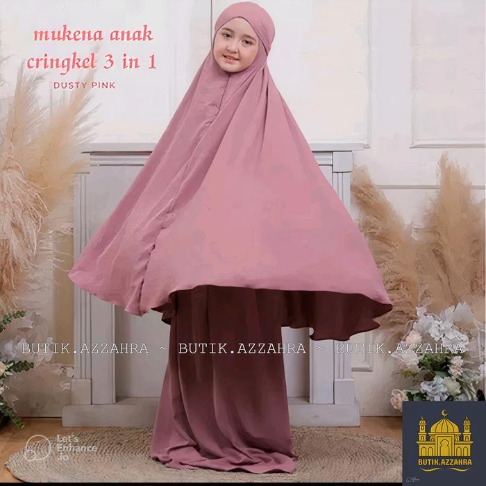Butik.Azzahra Mukena Anak Tangg Crinkel Lesty Airflow 3In1 Atasan Nyaman Panjang Muslim Bordir