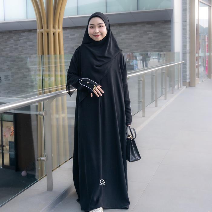 Gerai Aulia Abaya Marwa Jetblack Gamis Remaja Muslim Wanita Lengan Kancing Mutiara Mewah Bahan Kiara