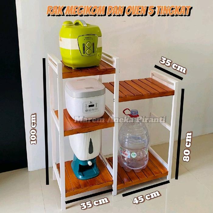 RAK GABUNG 5 TINGKAT RAK MEGICOM RAK OVEN RAK DISPENSER MEJA OVEN RAK MEJIKOM RAK SERBAGUNA KAYU