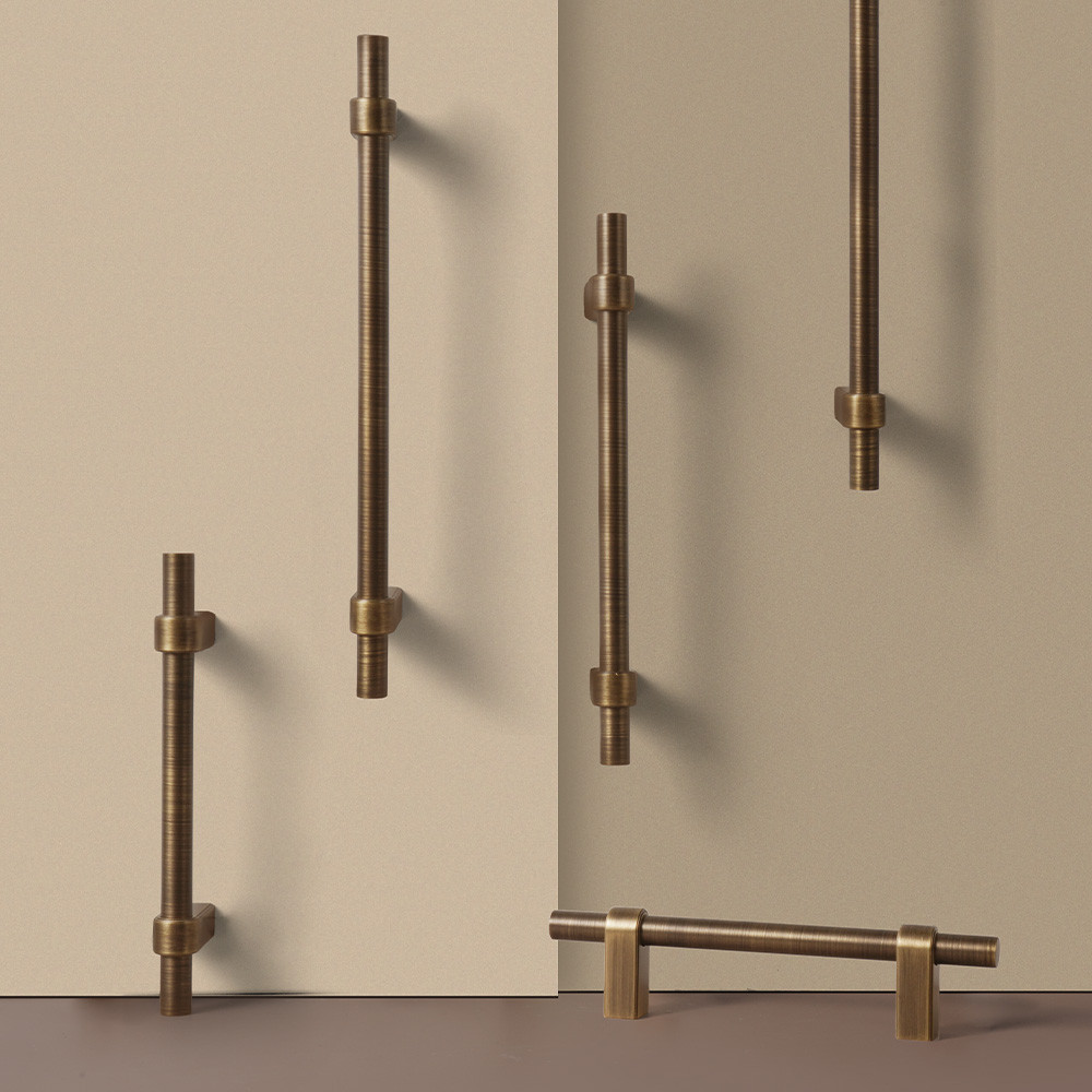 Dooroom Solid Brushed Brass Furniture Handles Modern Industrial Style Cupboard Wardrobe Dresser Shoe