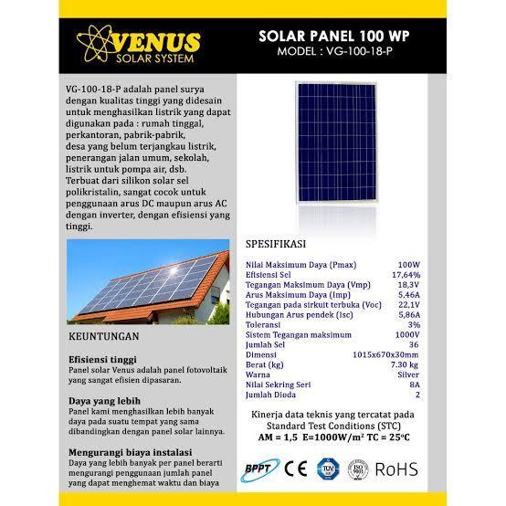 Solar Panel Tenaga Surya Venus 100 WP - Polycrstaline