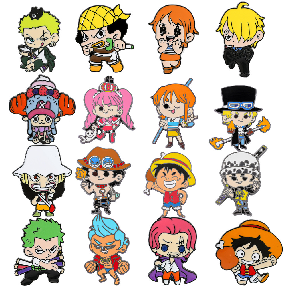 16 Pcs Exquisite One Piece Cartoon Brooch Creative Anime Character Luffy Enamel Pins Badge Clothes