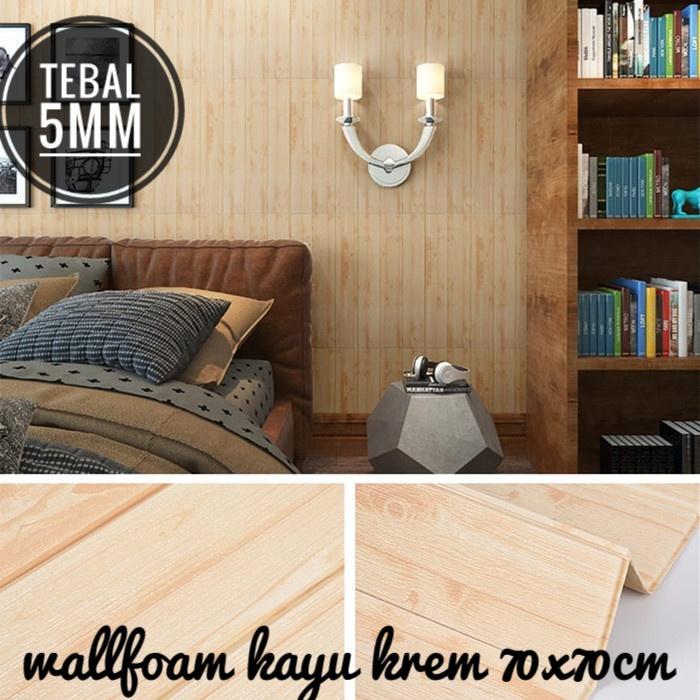 "New" wallpaper dinding sticker foam 3D motif kayu
