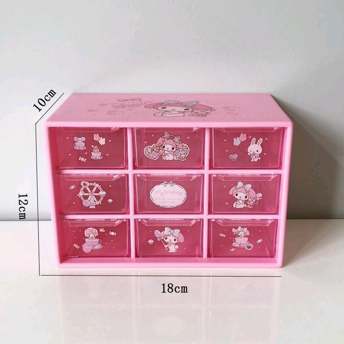 RK2162 KOTAK LACI 9 SEKAT SANRIO FREE STICKER BOX LACI AKSESORIS MINI