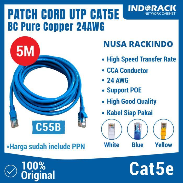 C55B - Patch Cord 5 Meter Utp Cat 5E Kabel Lan - Biru