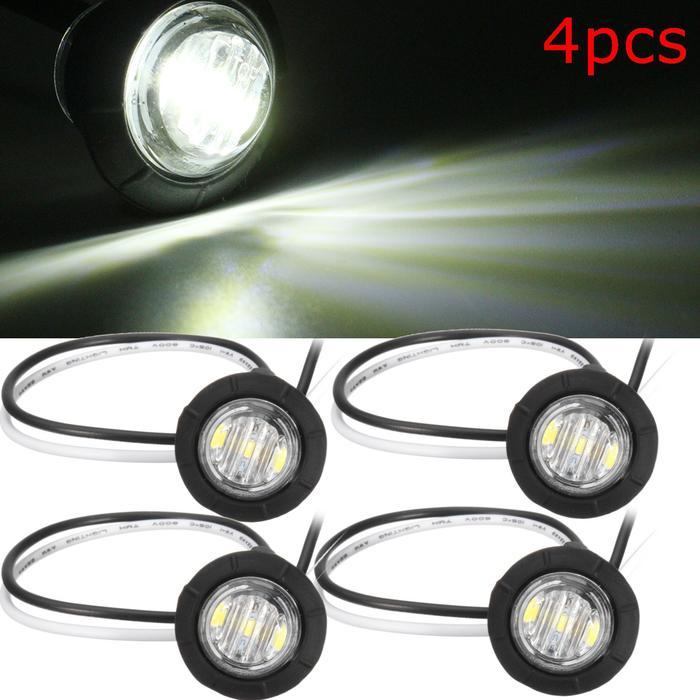 4 PCS 12V / 24V PUTIH MINI PUTARAN LED TOMBOL SIDE MARKER LIGHTS
