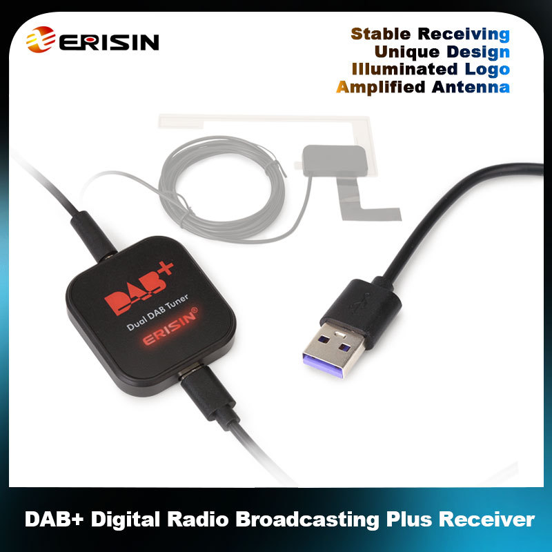 Erisin Es394 Dab Radio Recer In Car Antenna Digital Dab+ Adapter Tuner Box Amplified For Android