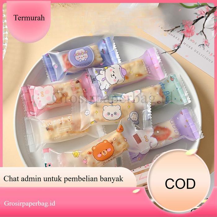 100 Pcs Plastik Kemasan Permen Nougat Lucu 4x9cm - Plastik Kemasan Permen Kue Kartun Lucu