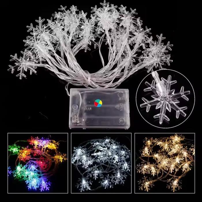 AWET 6782 Lampu Tumblr LED Snowflake Battery / Lampu LED pohon natal 3 Meter