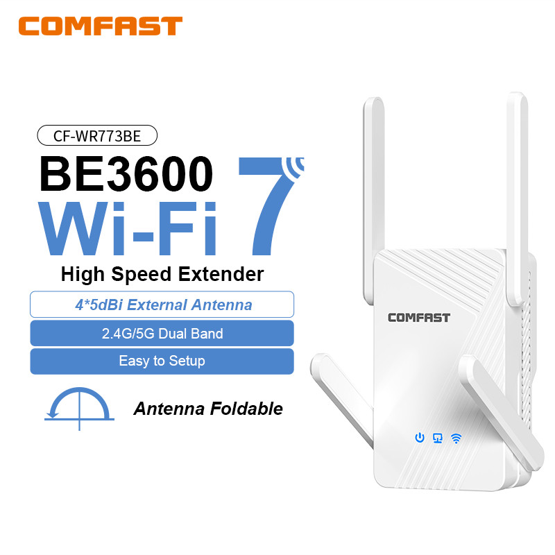 BARU COMFAST 3570Mbps WiFi 7 Wifi Repeater dual band 2.4GHz/5.8GHz 4 high-gain antennas  signal exte