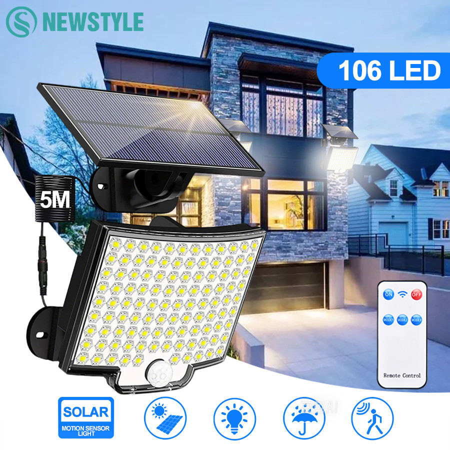 Solar Flood Lights Outdoor 106/318 Led Solar Motion Lights Remote Solar Security Lights Wall Lights