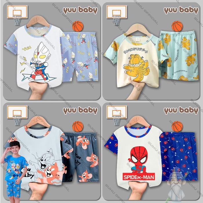 YUU BABY Setelan Anak Kaos / Set Baju + Celana Pendek Anak Cowok Cewek / Stelan Bayi Laki Laki /