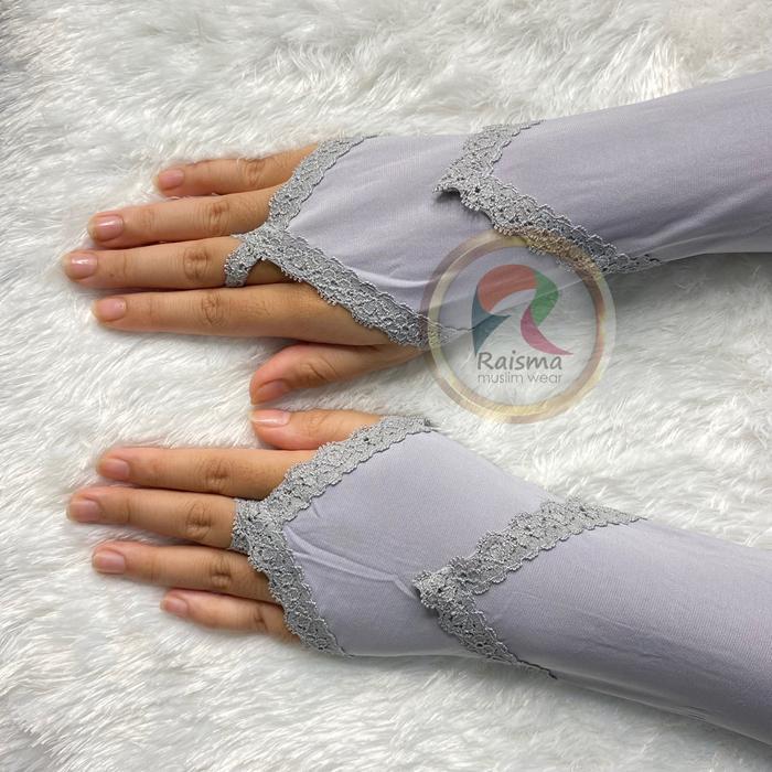 Raisma - Manset Handsock Tangan Muslimah Cincin Warna Warni Bahan Jerse Hitam Panjang Polos Muslim