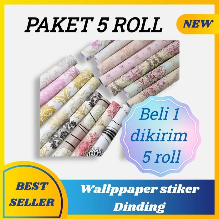 PROMO PAKET HEMAT 5 ROLL WALLPAPER STIKER DINDING