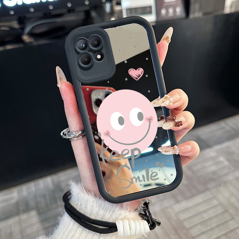 Casing Hp untuk Realme 8I Narzo 50 4G Case Casing Senyum pola Silikon Softcase Kasing HP tali gantun