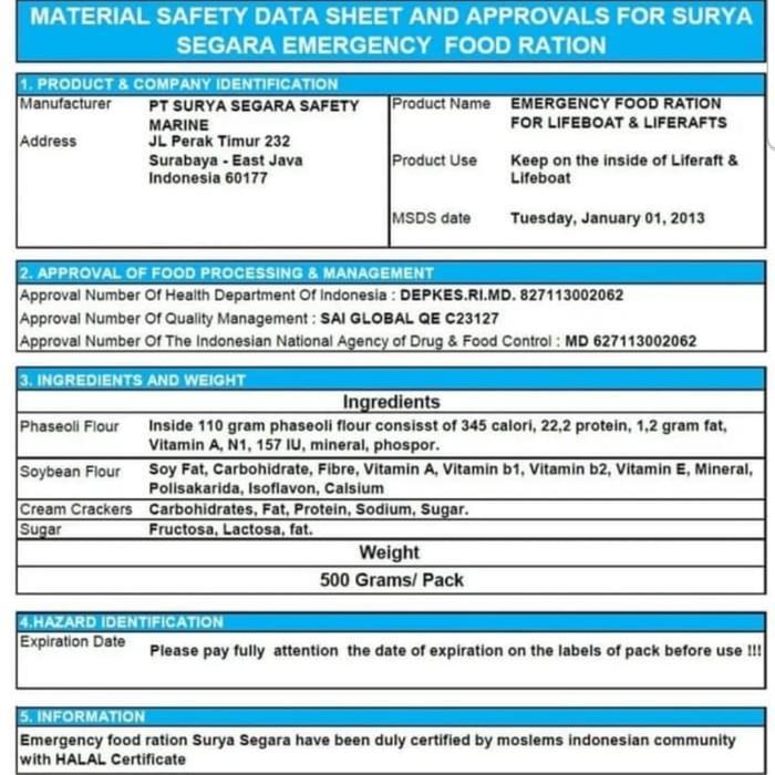 BISKUIT SURVIVAL INDONESIA MEALS READY TO EAT MRE EMERGENCY FOOD MAKANAN DARURAT SURYA SEGARA