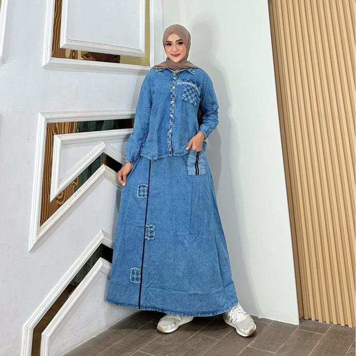 Ini Murah Cassandra One Set Jeans Kotak Muslim Wanita Kekinian