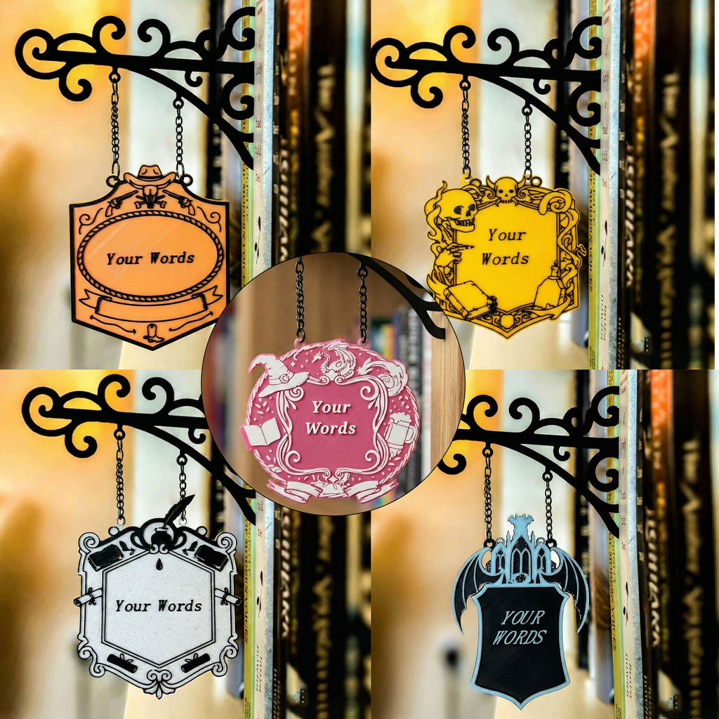 Customizable Book Nook Tavern Signs Genre Shelf Labels with Hanging Brackets, Tavern-Style Book Nook