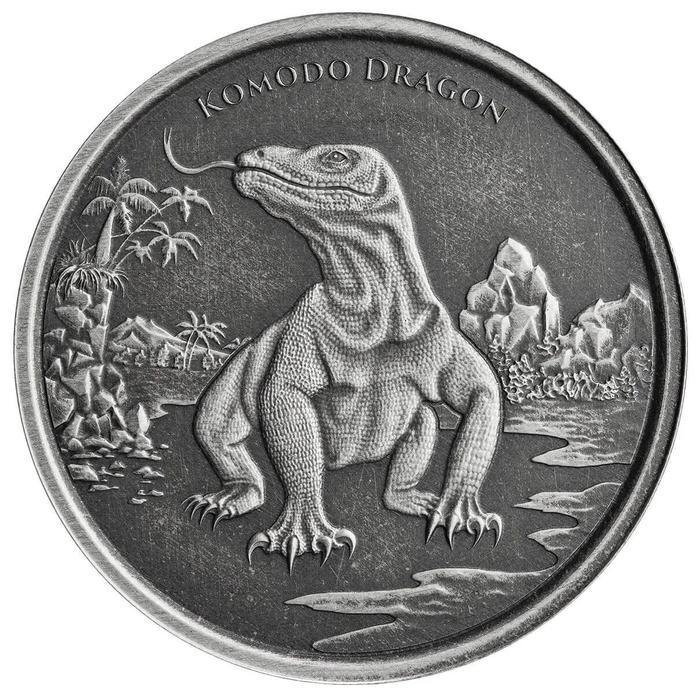 Antique Finished Silver - Komodo Dragon 2022 - Fine Silver 1 oz - Cocok untuk koleksi dan hadiah