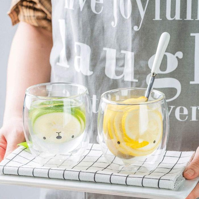 GELAS KACA UNIK LUCU GELAS KOPI DOUBLE WALL ANTI PANAS 230ML 250ML