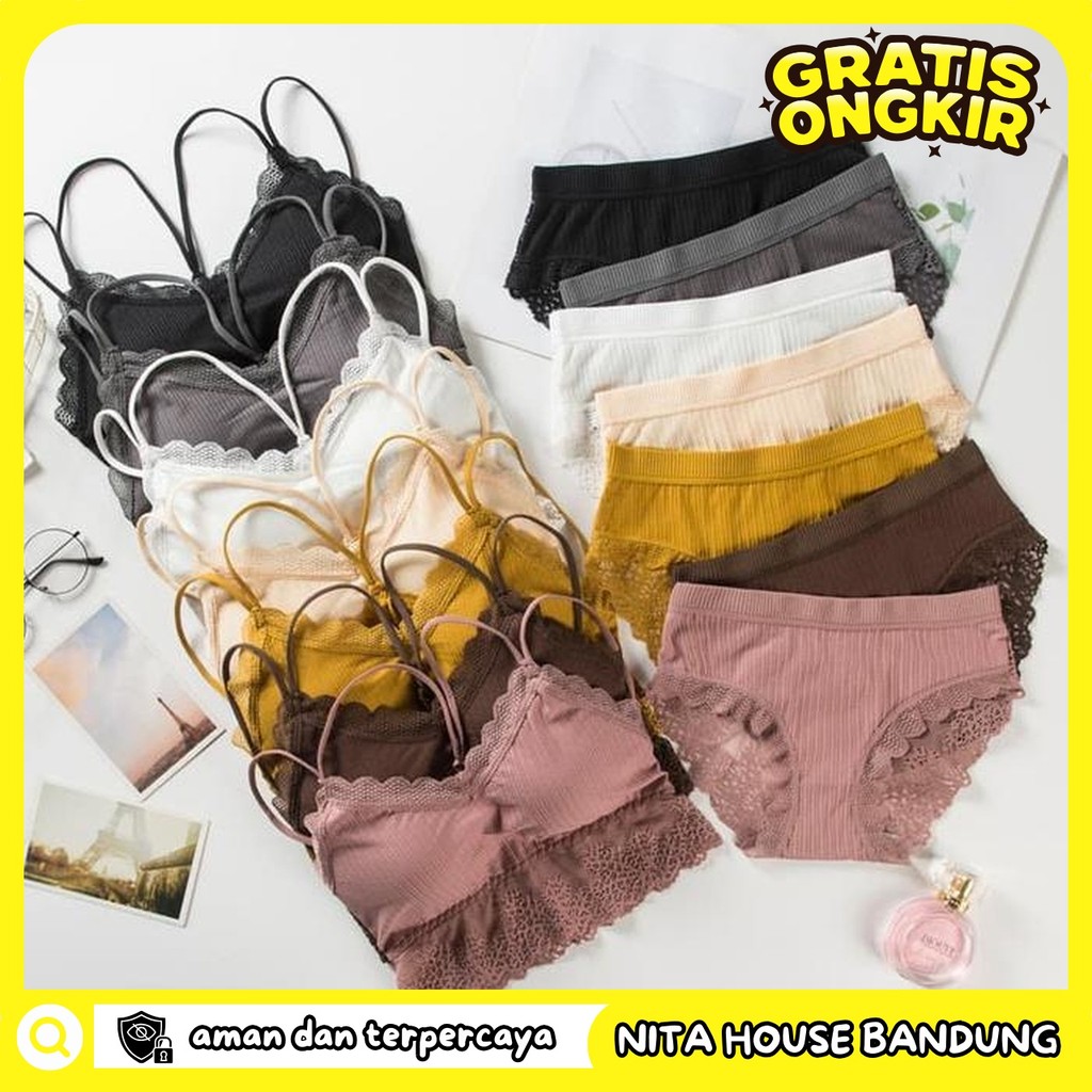 BRA WANITA LACE SIDE SLING THREAD BRA GATHERED PRIVASI AMAN