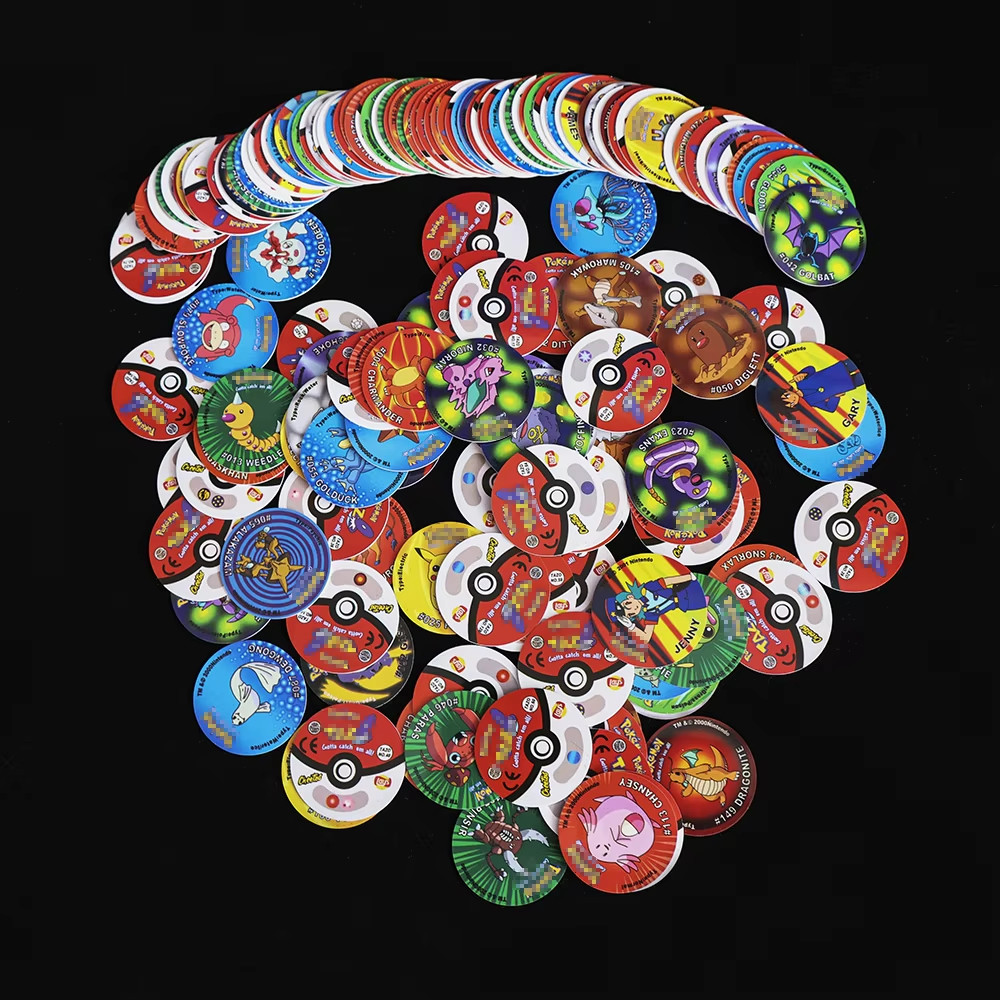 1Box 3D Round Pokemon Tazos 1/2/3 Generation Strokes Album Trainer Pikachu Eevee Anime Collection