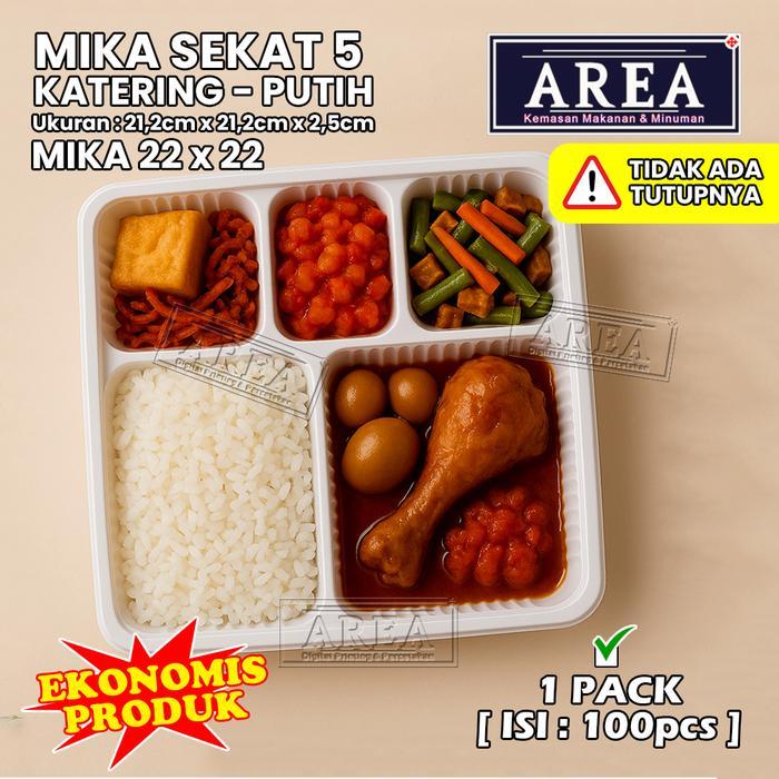 Promo [1 Pack Isi 100Pcs] Mika Sekat 5 Putih Ukuran 22Cm X 22Cm Untuk Dus Kotak Makan/Mika Plastik