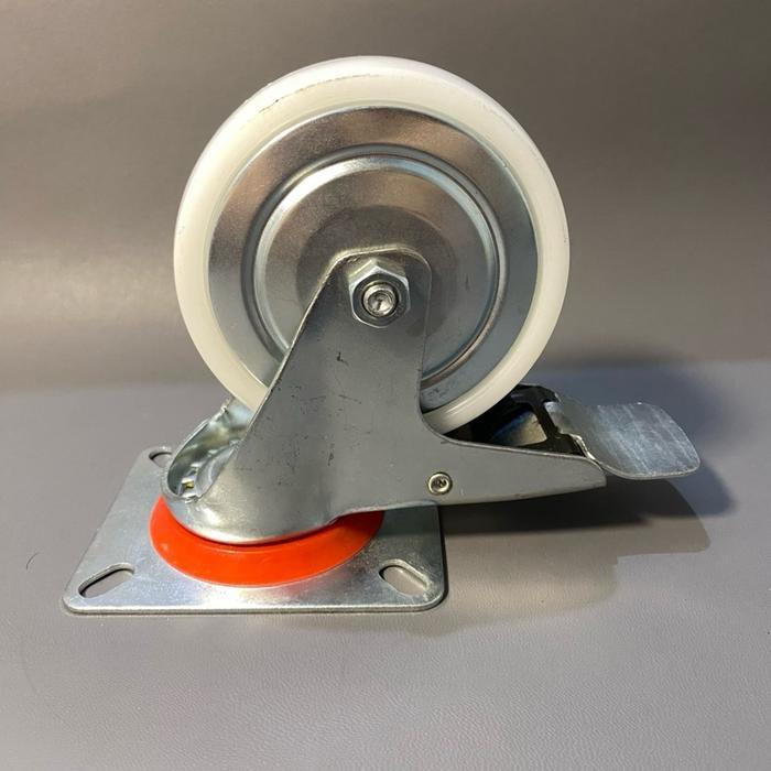 Roda nilon putih 3 inch set 4pcs ( 2 roda hidup + 2 roda rem ) roda troli nilon 3in