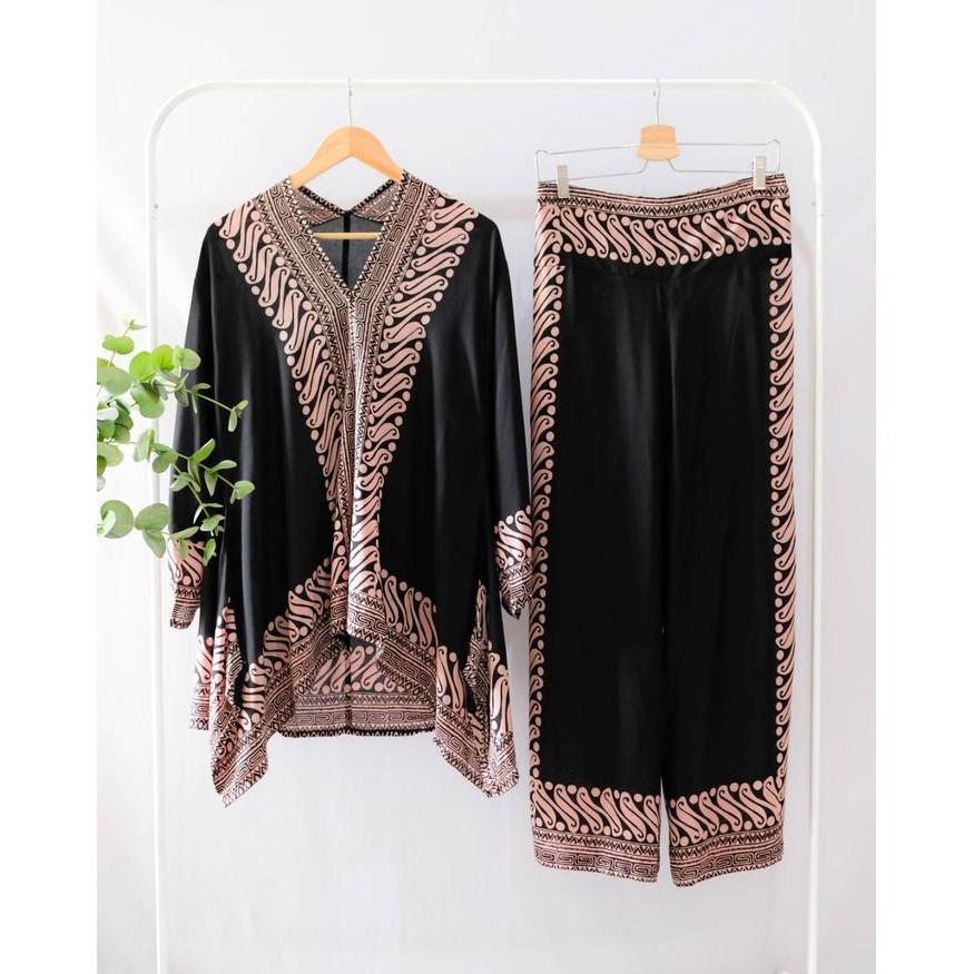One Set Tunik Batik Wanita Setelan Batik Tunik Top Modern Set Atasan Tunic Kulot Panjang Highwaist