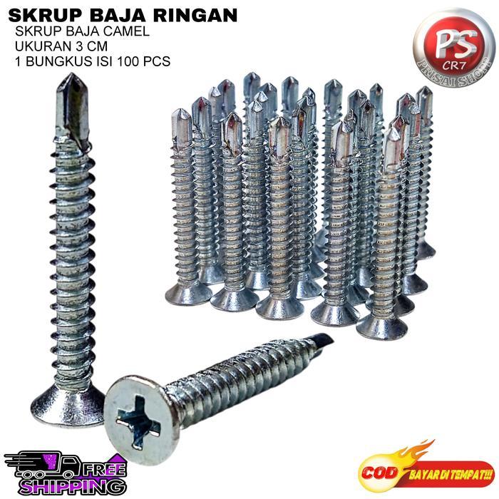 Skrup Baja Ringan 3cm CML (1 bungkus isi 100pcs )Baut baja ringan Kepala mata obeng