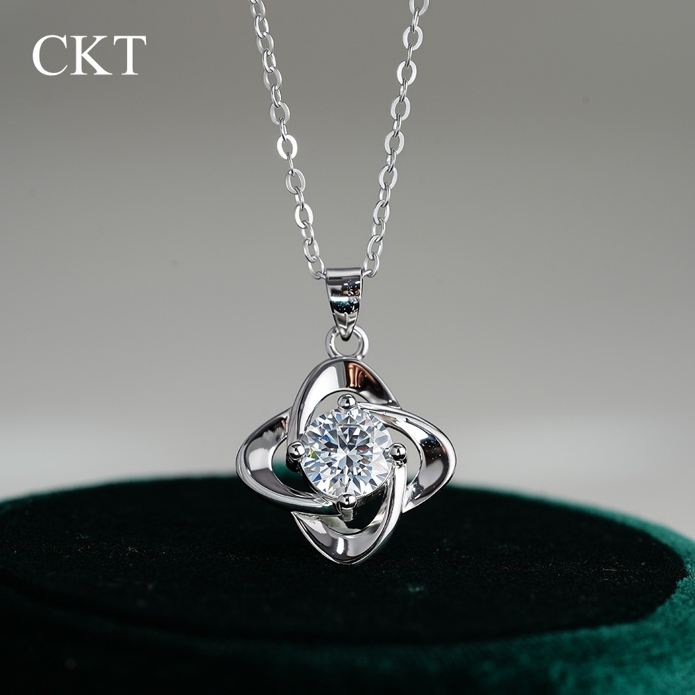 CKT 18k White Gold 1ct Moissanite Diamond Necklace Pendant for Women's Fashion Classic Platinum