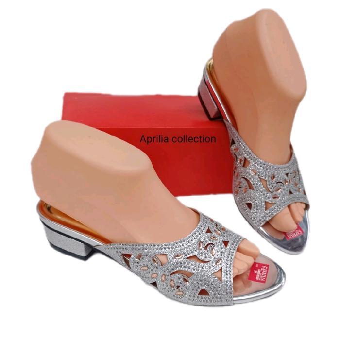 Torry Burch Store - Aprilia Sandal Heels Pesta Wanita Payet Pengantin Kondangan Terbaru/Sendal Selop