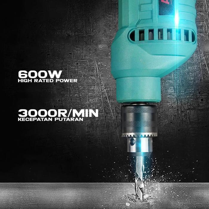 Bor Dinding Listrik Portable 10mm 600Watt dengan Fitur Pengatur Kecepatan dan Putaran Bolak-balik -