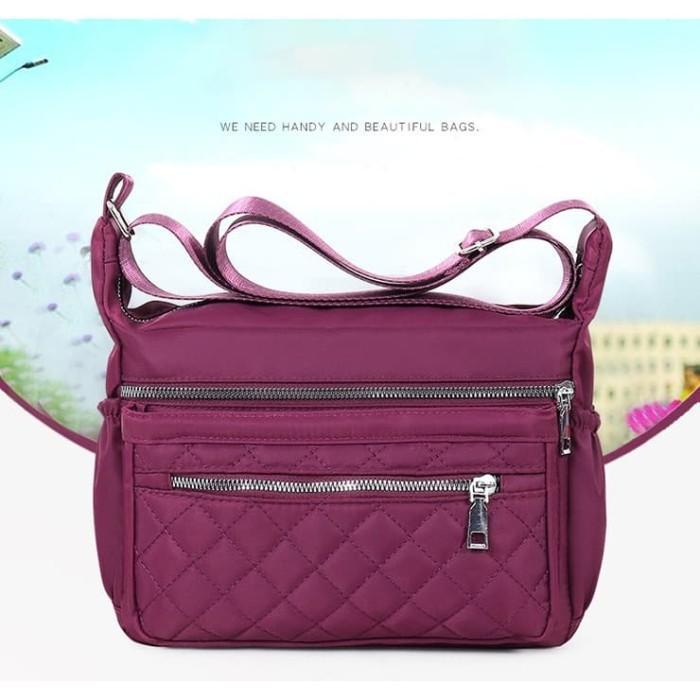 Aerostreet.Shoes - Ts123 Bordir Korea Multizipper Nylon Sling Bag / Tas Selempang Wanita