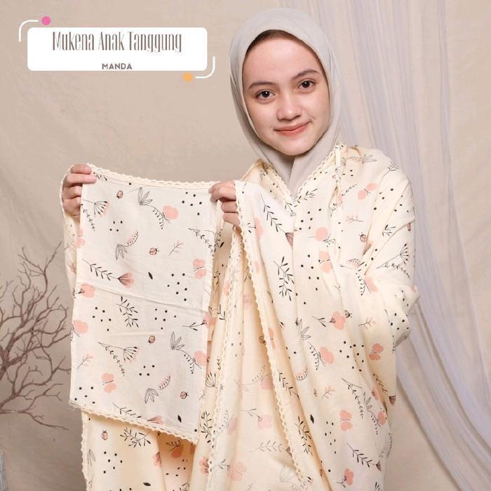 ELZA MUKENA 2IN1 ANAK TANGGUNG REMAJA KATUN RAYON RESLETING DAGU SET SEJADAH POLIESTER BUNGA PUTIH