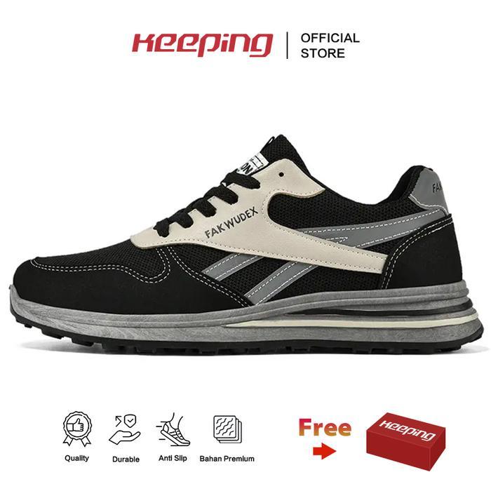 Aerostreet - Keeping Sepatu Pria Hitam Sepatu Sneakers Pria Original Outdoor Sepatu Kets Cowok Black