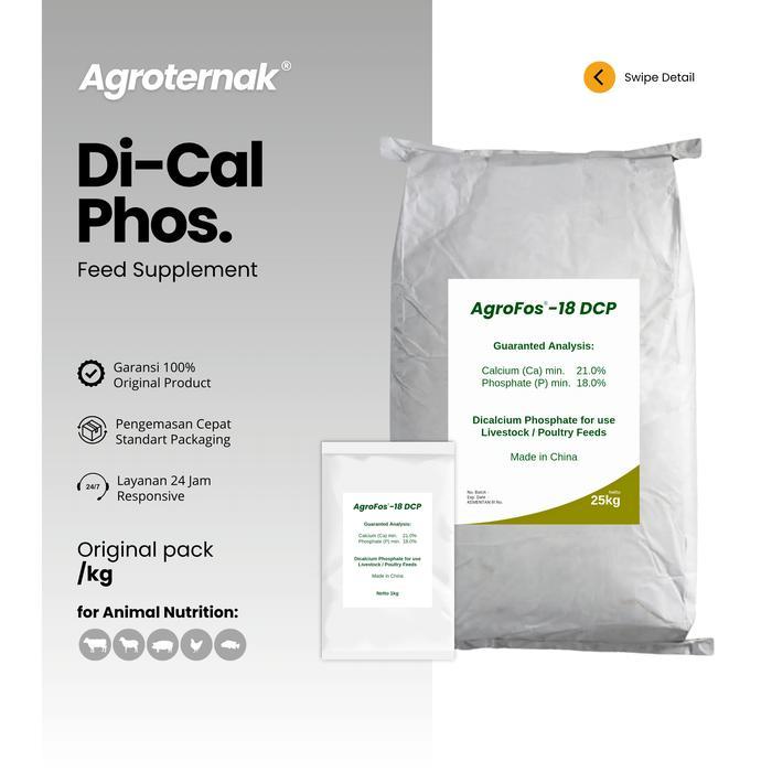 DCP Dicalcium Phosphate 1 kg AGROFOS-18 Kalsium Fosfat Calcium Fosfor Mineral Pakan Hewan Ternak