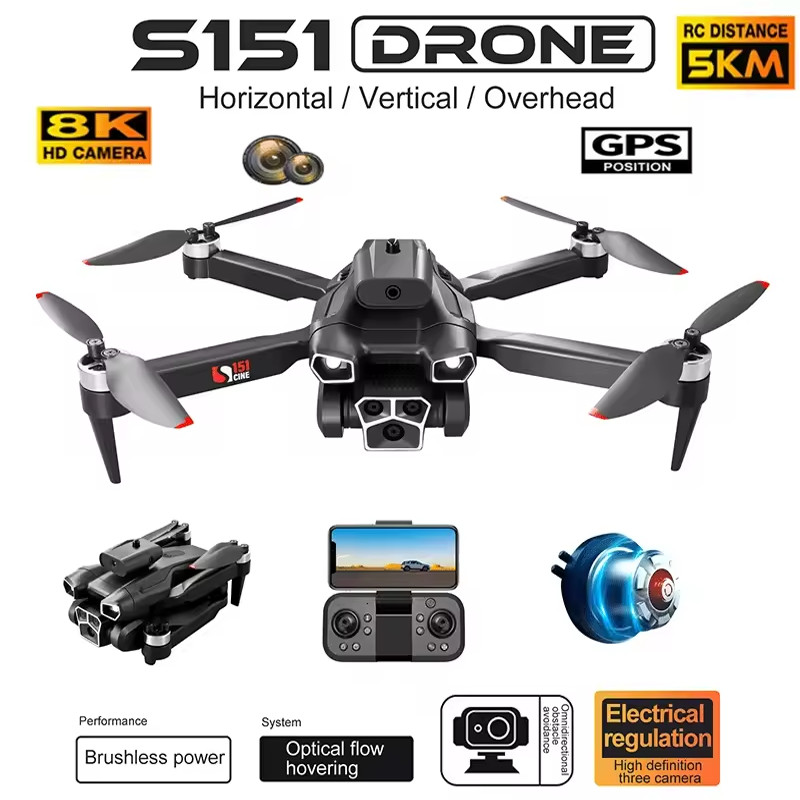 New S151 Drone WIFI FPV Hover Professional 8K Camera Pocket Coloful Lights Dron Rc Plane 360