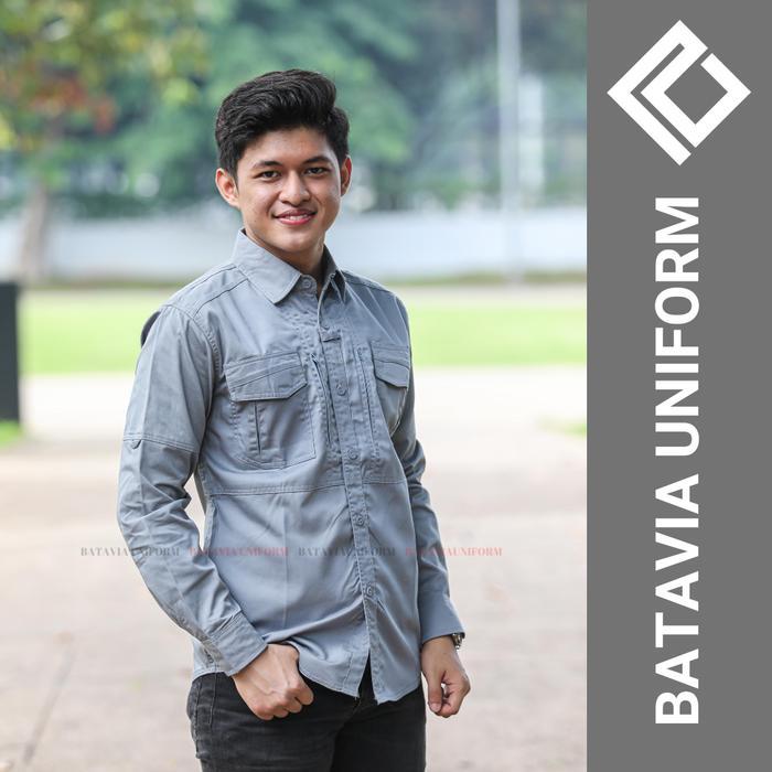 BAJU TACTICAL PRIA LENGAN PANJANG - KEMEJA SERAGAM KERJA DINAS LAPANGAN TACTICAL ABU BAHAN AMERICAN