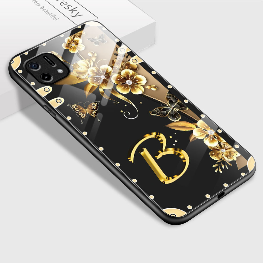 Casing Hp Untuk OPPO A16K A16E Hardcase Ponsel Kaca Cassing A~Z 26 Letters Huruf Glass 2847 Phone Ca