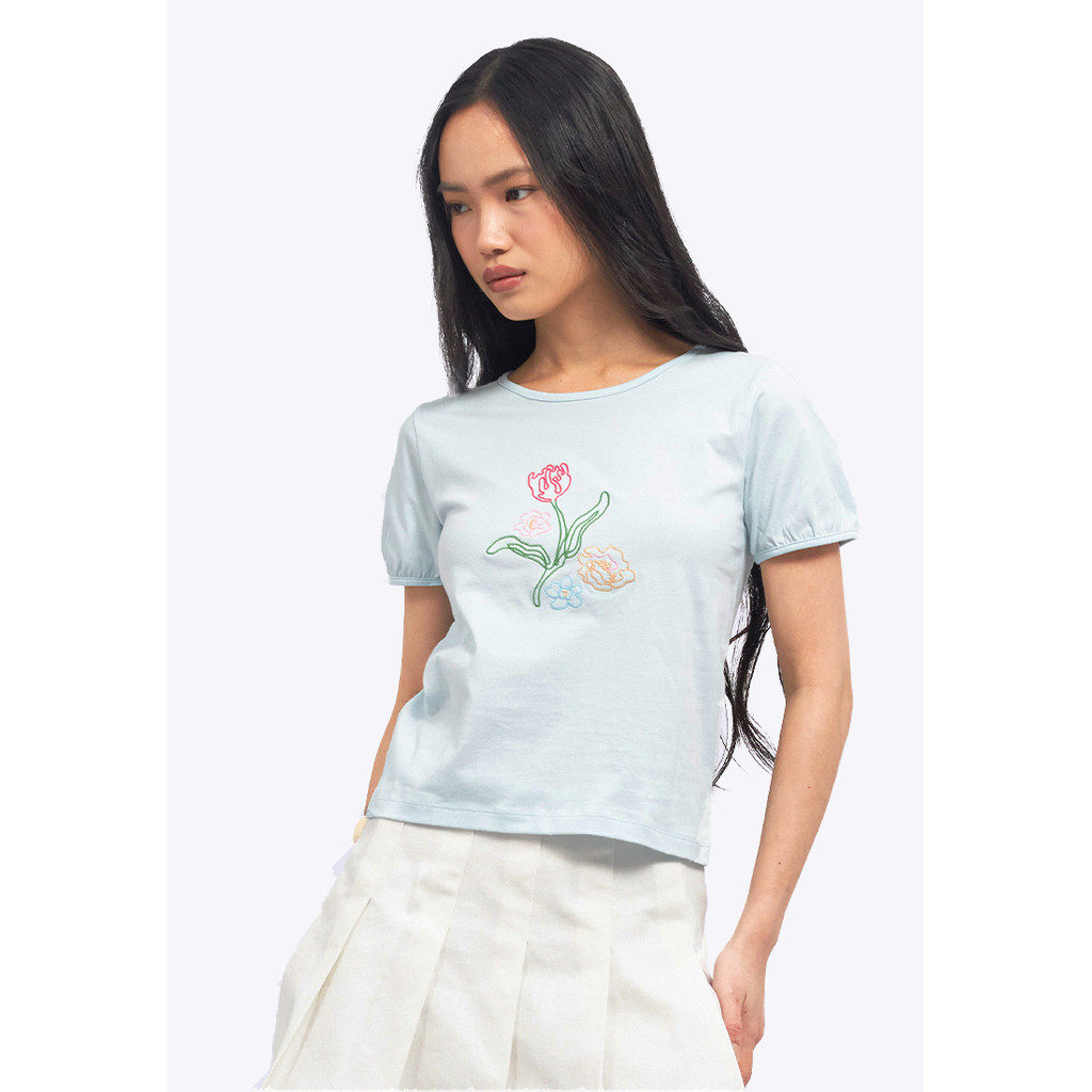 COLORBOX Puff Sleeve Graphic T-Shirt Fresh Mint