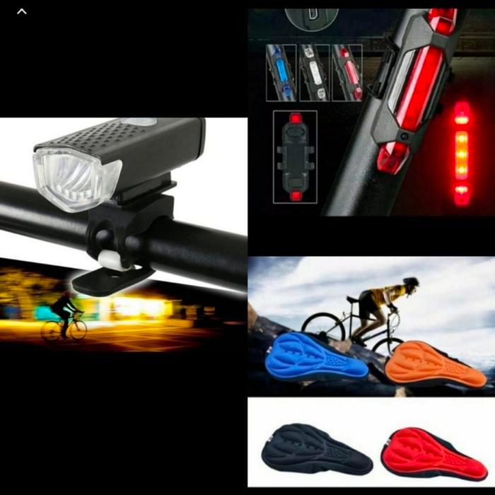 Polisport United - Paket Lampu Depan Dan Belakang Usb Charger + Sarung Jok Sepeda