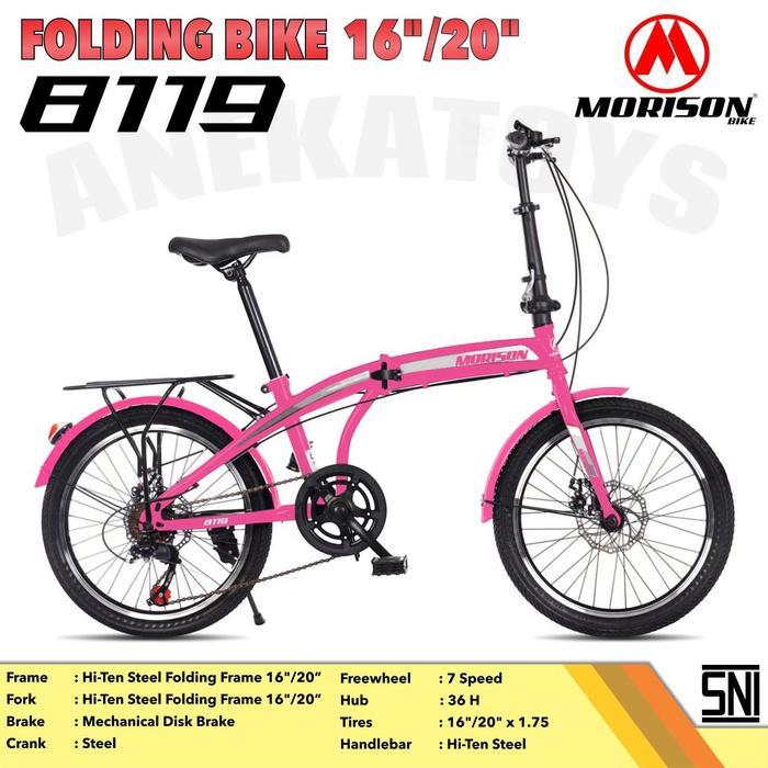 Promo Sepeda Lipat Morison Ms8119 Db Folding Bike Remaja Dewasa 1X7Sp Db 16/20X1.75 Inci H-Ten