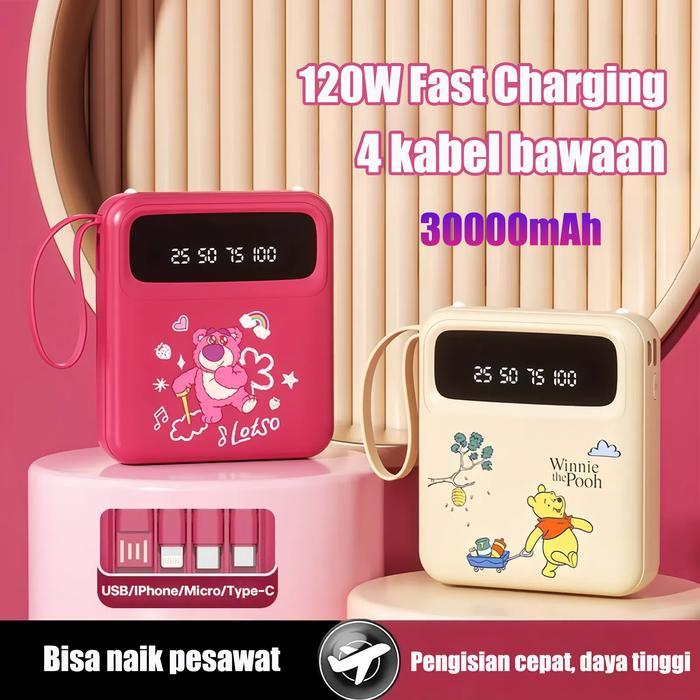 Acmic Techlife - Power Bank 30000Mah Seluler Pola Kartun 120W Dengan Built-In 4-Kabel Kapasitas