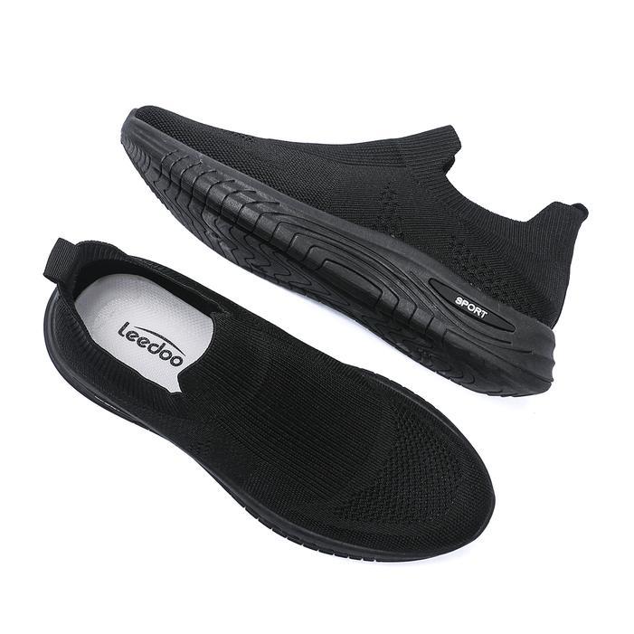 Leedoo Sepatu Slip On Flat Pria Model Kasual Sepatu Sneakers Cowok Shoes Olahraga AntiSlip Hitam